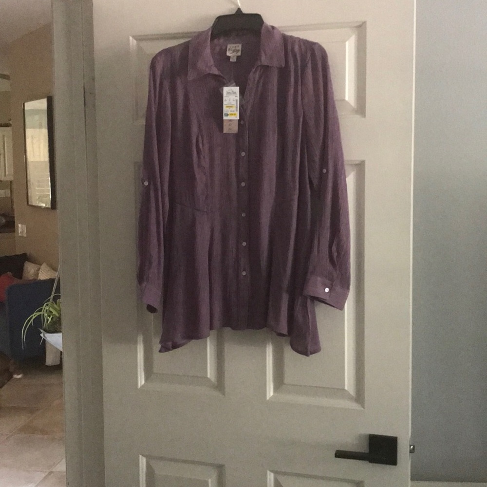 Long sleeve button down purple top